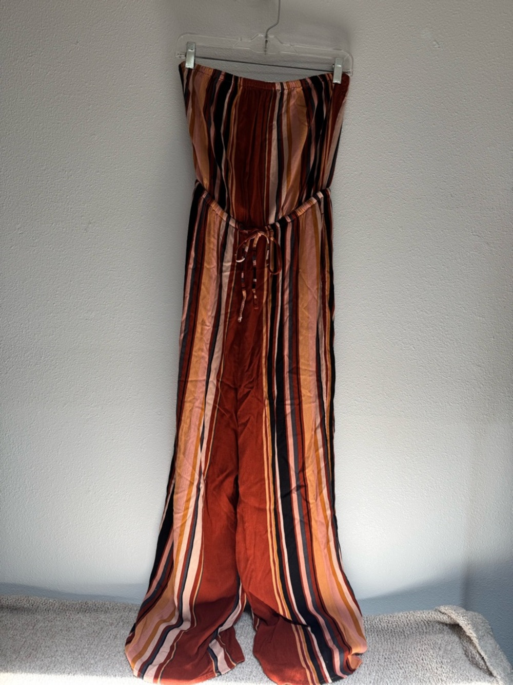 American Eagle Outfitters Strapless Jumpsuit in Rust and Cream Stripes